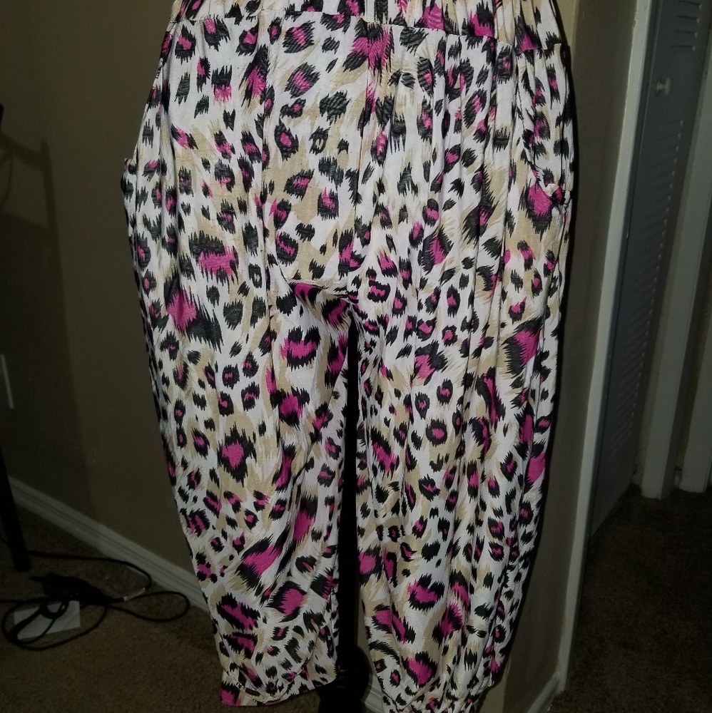 Beige, black, pink and white pants